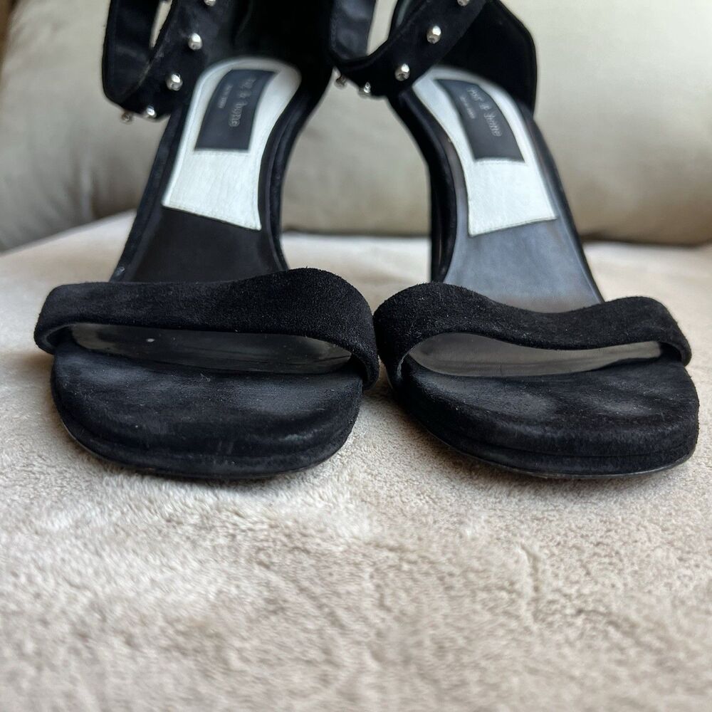 Rag & Bone Black Suede Stiletto Heel Sandal Women EU 40 US 10 Silver Studs Party - Picture 11 of 16